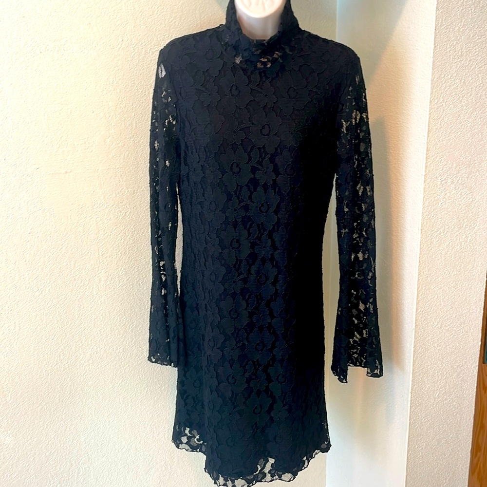 INTERNATIONAL CONCEPTS BLACK LACE STRETCH DRESS  SZ LARGE ..FUN, FLIRTY, FAB!!